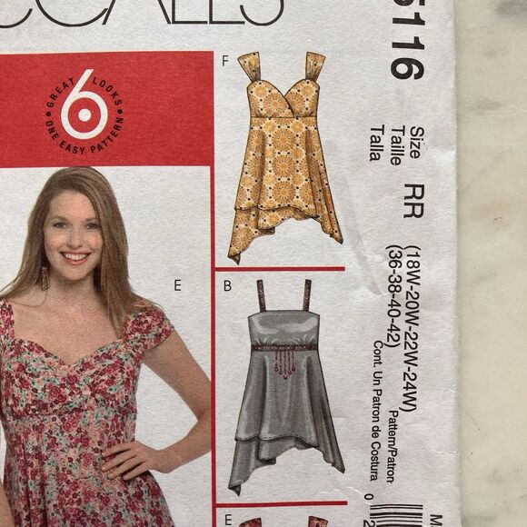 McCall's Pattern M5116 Women's  Empire Halter Tops Size 20W-22W-24W Uncut FF Y2K - Picture 2 of 8